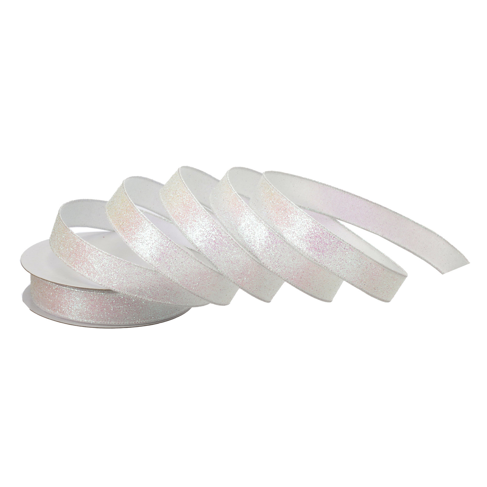 1"X20Y Wired Glitter Satin Ribbon, White