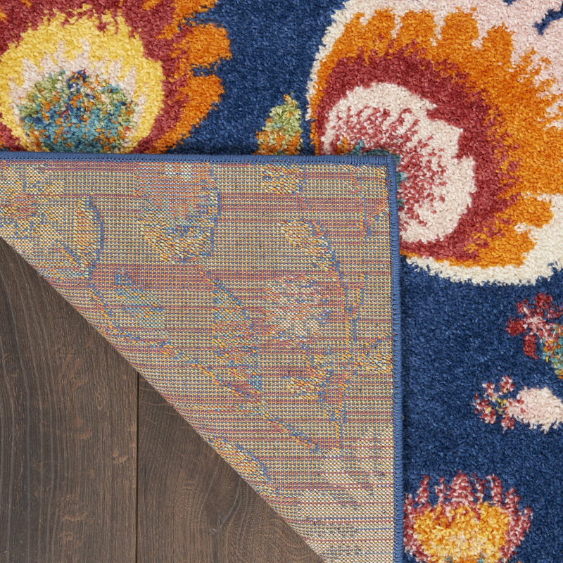 Tapis bleu marine à motif floral Lakenya, Rectangle 9 pi x 12 pi