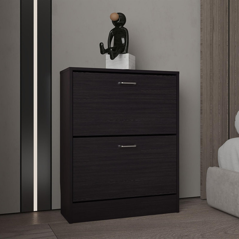 Range-chaussures à deux portes avec tablettes réglables et rangement moderne Inola, Noir