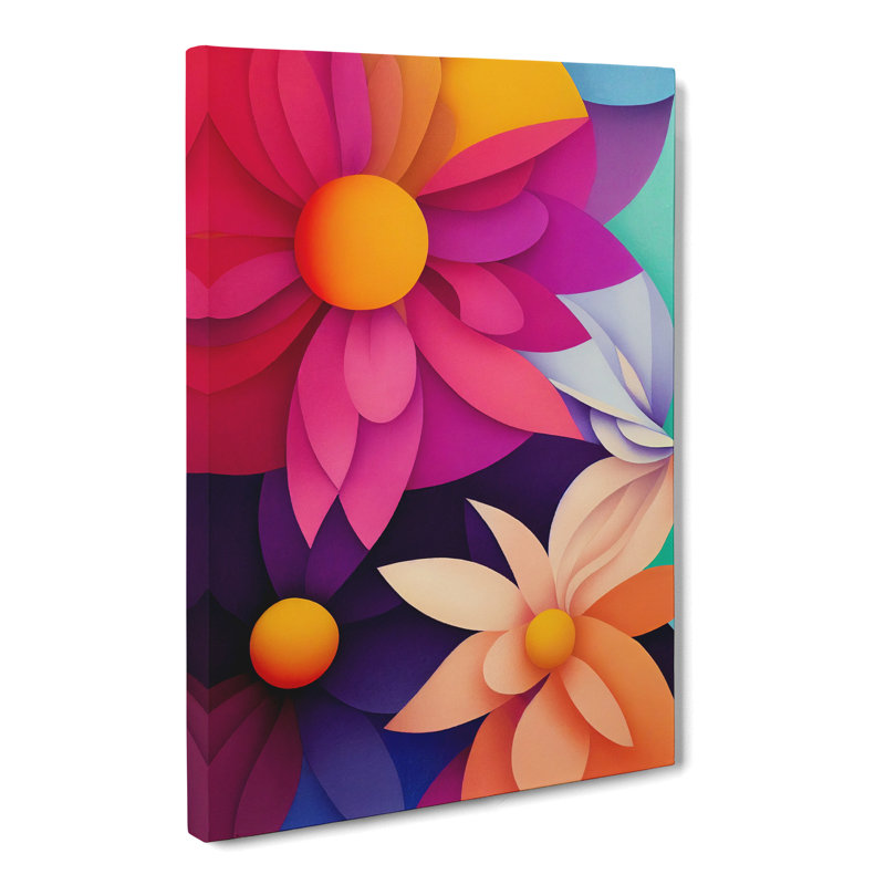 Narayanan Floral Block Colours - Wrapped Canvas, 60cm H x 40cm W x 3cm D