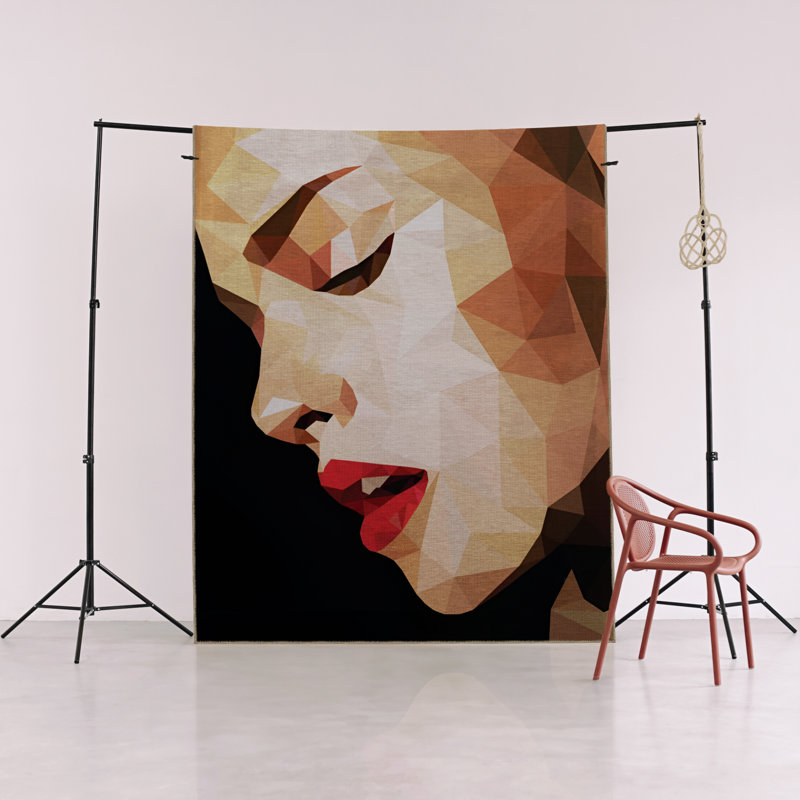 Tapis décoratif rétro à motif de femme noir à motif rétro, Rectangle 4 pi 7 po x 6 pi 6 po