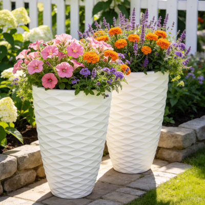Jardinières d'extérieur 19 po Nordic Wave, grand pot de fleurs en résine de haute densité avec trous de drainage, style scandinave résistant aux intempéries pour intérieur / extérieur, patio, jardin