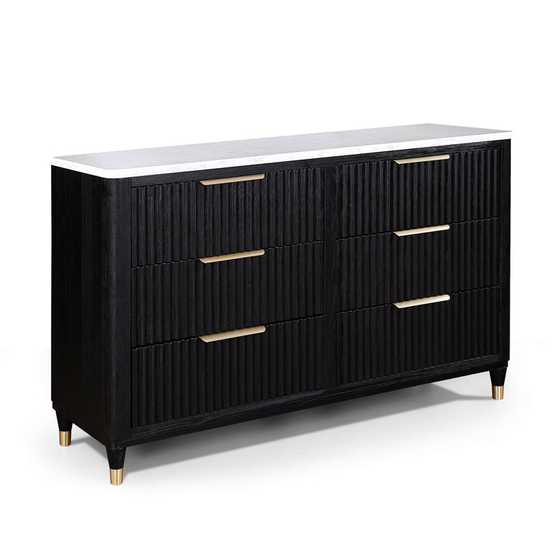 Commode à 6 tiroirs avec poignée en bois