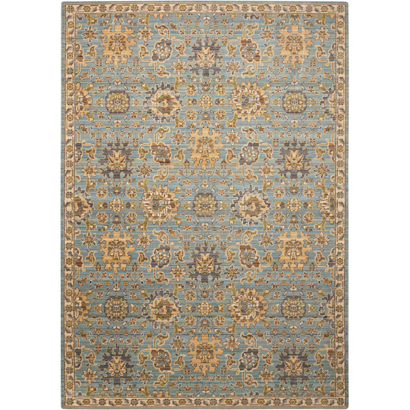 Tapis bleu clair en laine Vogan, Rectangle 2 pi 3 po x 3 pi