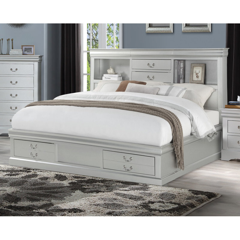 Covertt Solid Wood Bookcase Storage Bed, King, Cherry