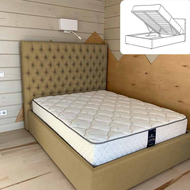 Upholstered Ottoman Storage Bed, khaki, Kingsize (5')