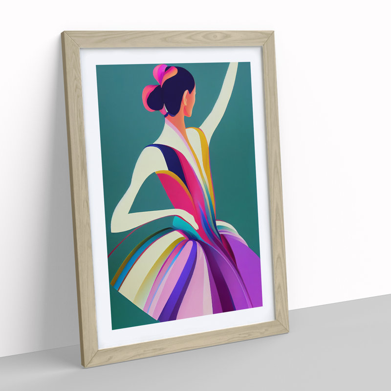 Pop Art Ballerina No.2 - Wall Art, 66cm H x 48cm W, Oak Framed, No Matte