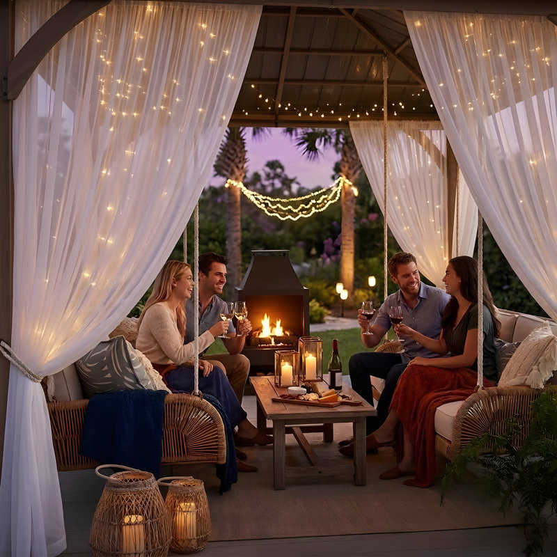2 Panels Outdoor Mosquito Curtains for Patio Waterproof, Rod Pocket Airy Mesh Net Sheer Curtains Tulle Outdoor Drapes with DIY Adjustable Length for Backdrop