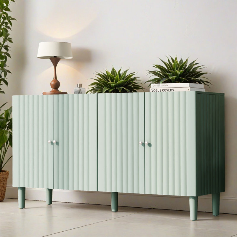 Buffet de rangement 58,12 "à 4 portes avec tablette, buffet en bois pour le salon et le vestibule, Vert clair