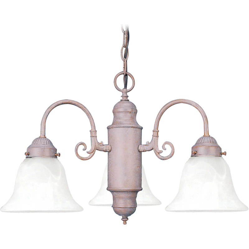 Aty 3-Light Indoor Prairie Rock Hanging Chandelier with Alabaster Glass Bell Shades