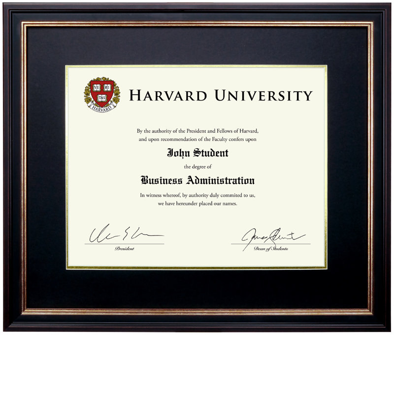 Excello Global Products 11" X 14" Document Frame With Double Mat, Black/Gold/Red