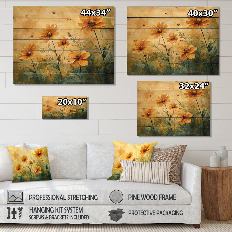 Summer Zinnias Sunlit Petals III - Zinnias Wood Print - On Natural Pine Wood, 30" H x 40" W x 0.78" D