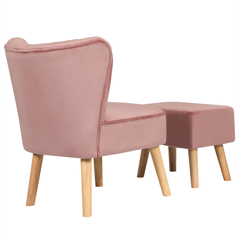 Ferndale Velvet Slipper Chair with Ottoman, Pink