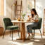 Modern Fabric Upholstered Dining Chair with Spring and Curved Back 12cm Cushion-1315543371