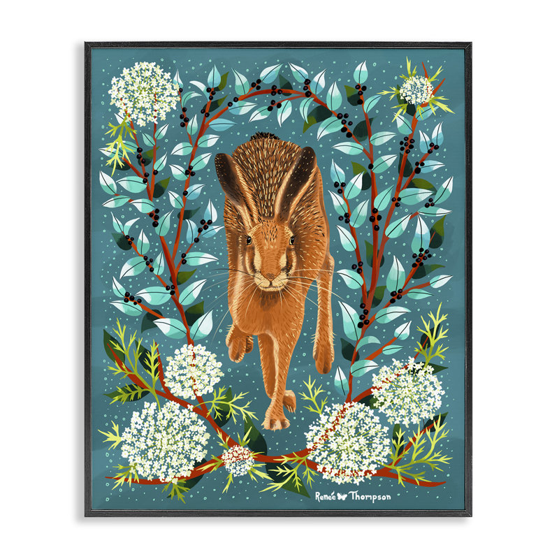 Hare & Huckleberries, art de la giclée encadrée par Renee Thompson, H 30 po x l 24 po, Giclée encadrée noir minuit