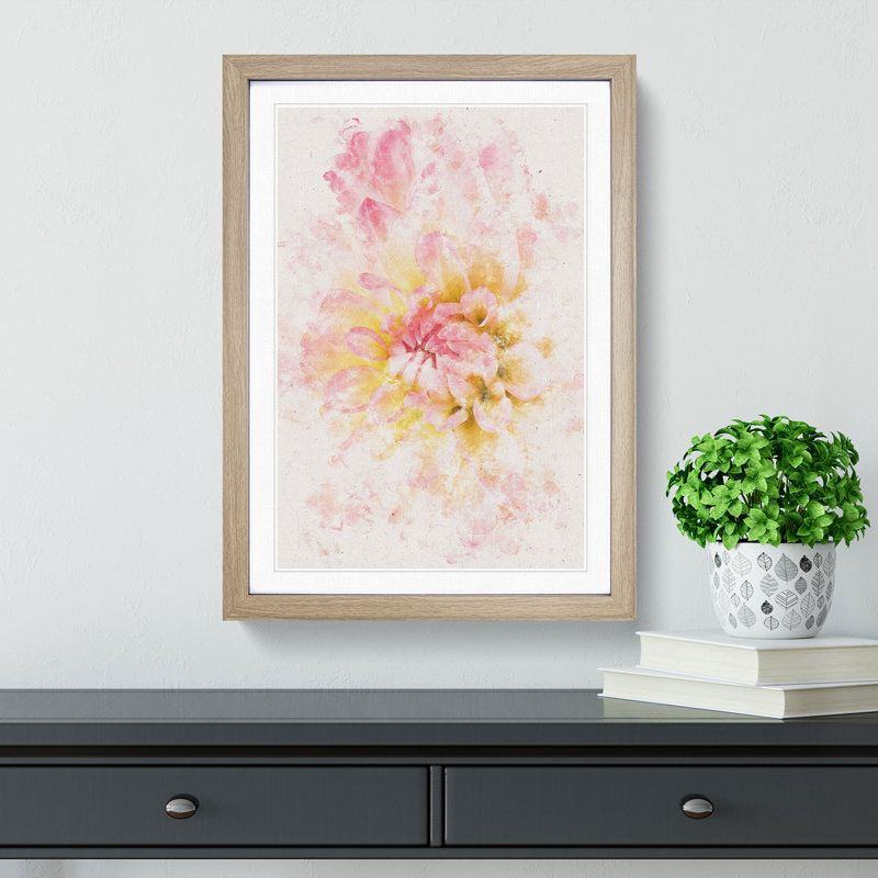 Pink Dahlia Flower Abstract - Picture Frame Painting Print, 33cm H x 24cm W x 2cm D, Oak Framed