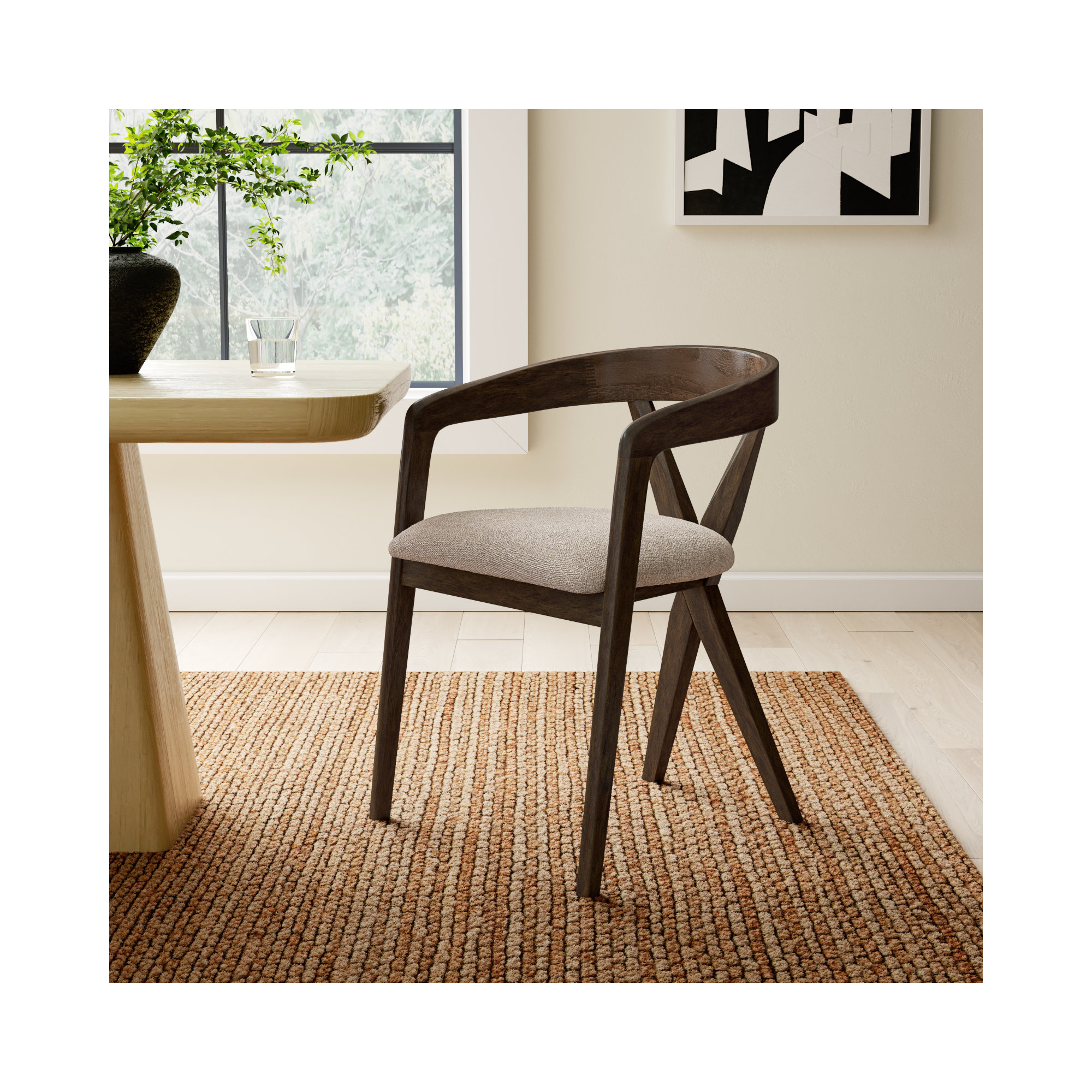 Greco Cross Back Arm Chair Dining Chair, Light Gray/Wenge