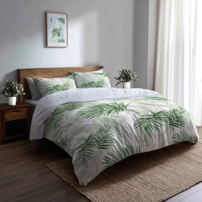 Ensemble de literie à motif floral 3 pièces - Ensemble de housse de couette et de coussin vert