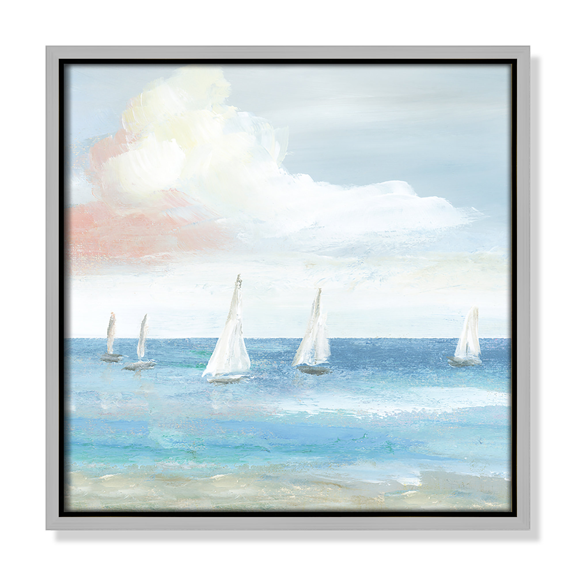 Beach Sail Bliss by Nan - Floater Frame Print on Canvas, Silver, 13.5" H x 13.5" W x 2" D