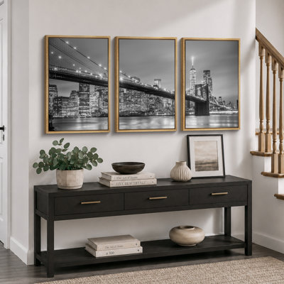 «Architecture Bridge», pont de Manhattan à New York, art moderne, photographie contemporaine en noir et blanc, impression sur toile encadrée, 3 pièces, art mural 16 po x 24 po x 3, 24 po x 36 po x 3