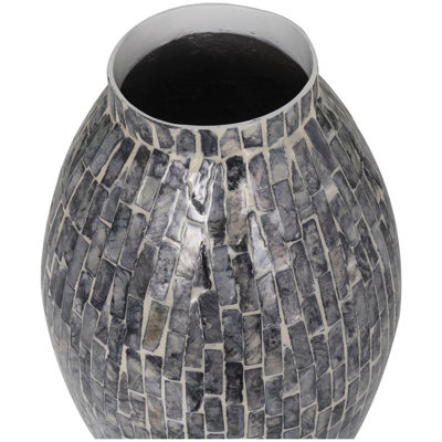 Reydan Mother of Pearl Shell Handmade Mosaic Inspired Decorative Gray Vase