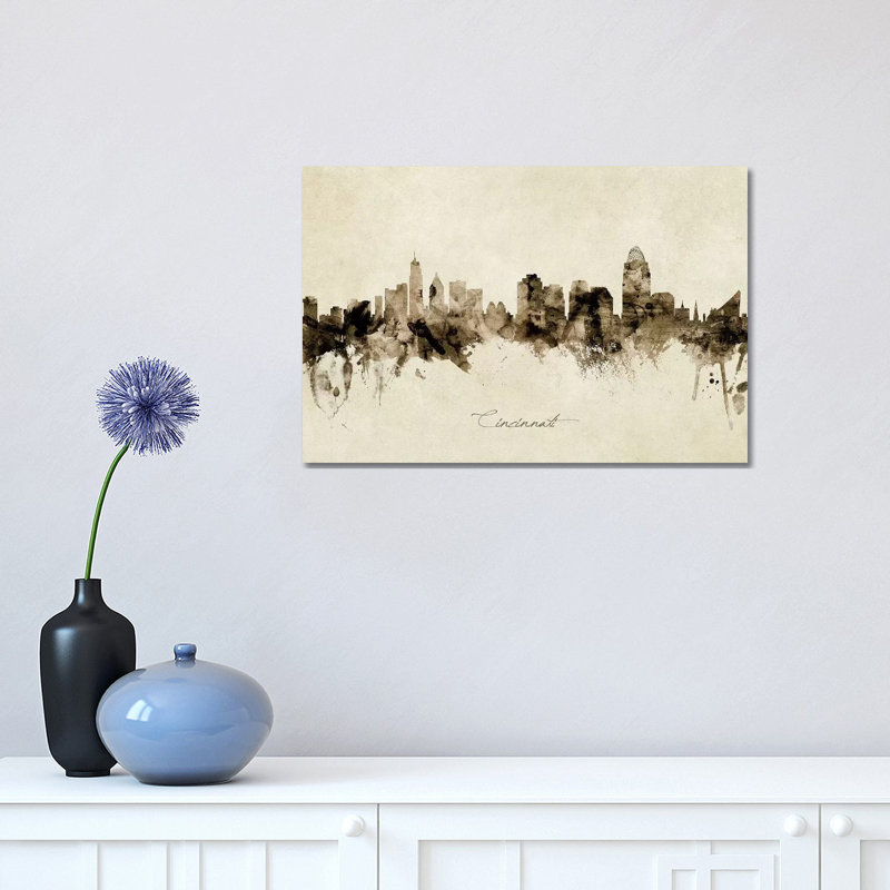 «Cincinnati Ohio Skyline» par Michael Tompsett, impression sur toile tendue, H 12 po x l 18 po x 1,5 po