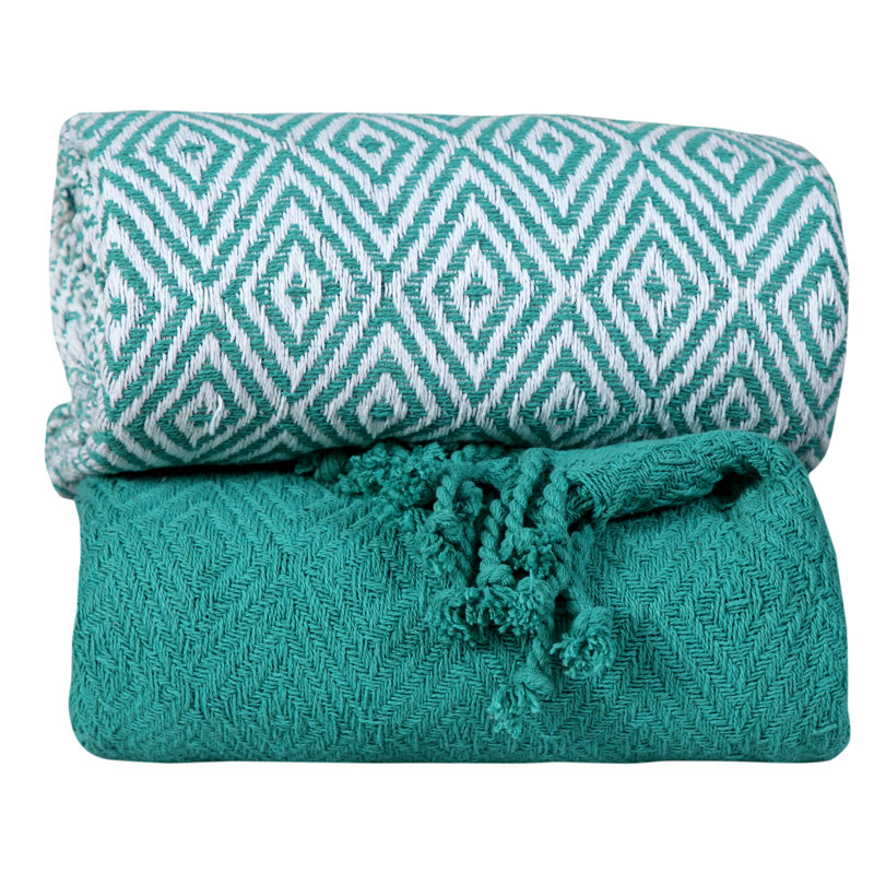  Jeté luxueux 100% coton, Turquoise, Chevrons