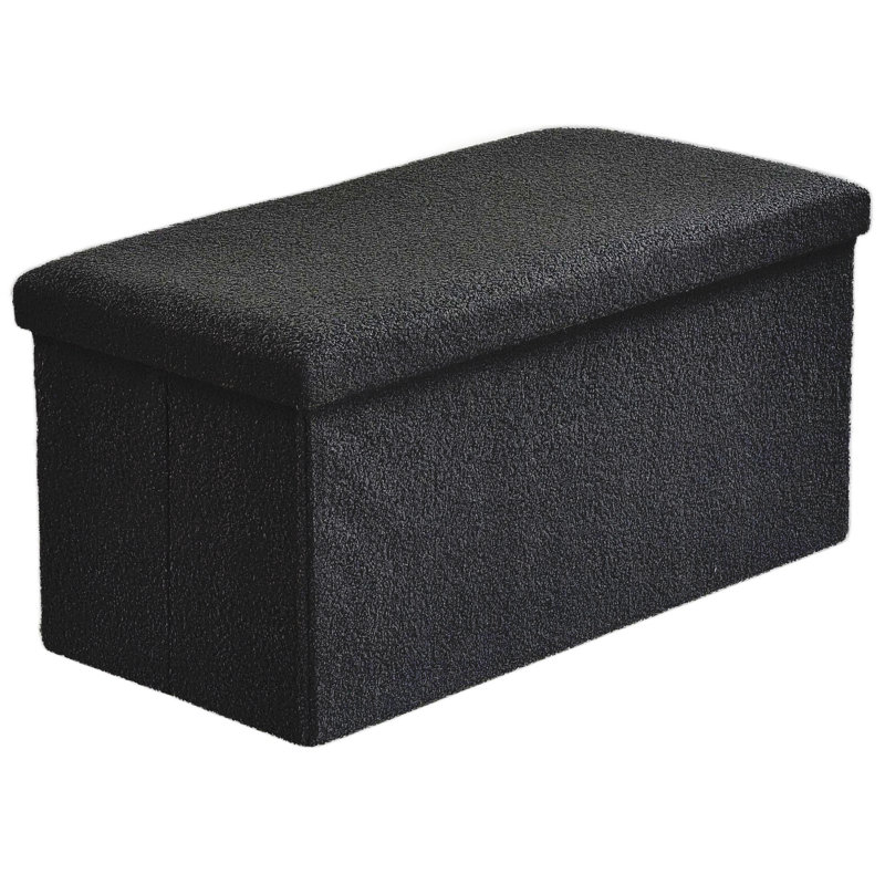 38 FOLDABLE BOUCLE STORAGE BOX, Black, 38cm H x 80cm W x 7cm D