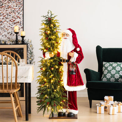 4ft Oversized Christmas Traditional Santa with 5ft Lighted Greenery PE Dripping Christmas Tree