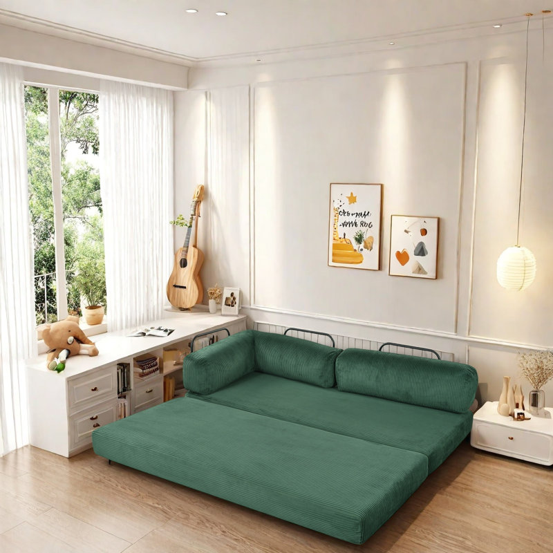 Canapé-lit modulaire en L avec velours côtelé moelleux, 4 matelas et coussins de coin - Polyvalent, confortable, aucun assemblage requis - idéal pour les salons
