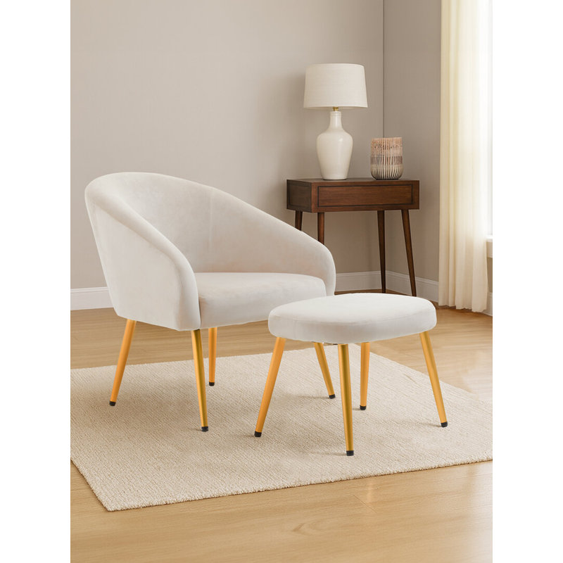 72cm Wide Velvet Footstool Ottoman, Beige