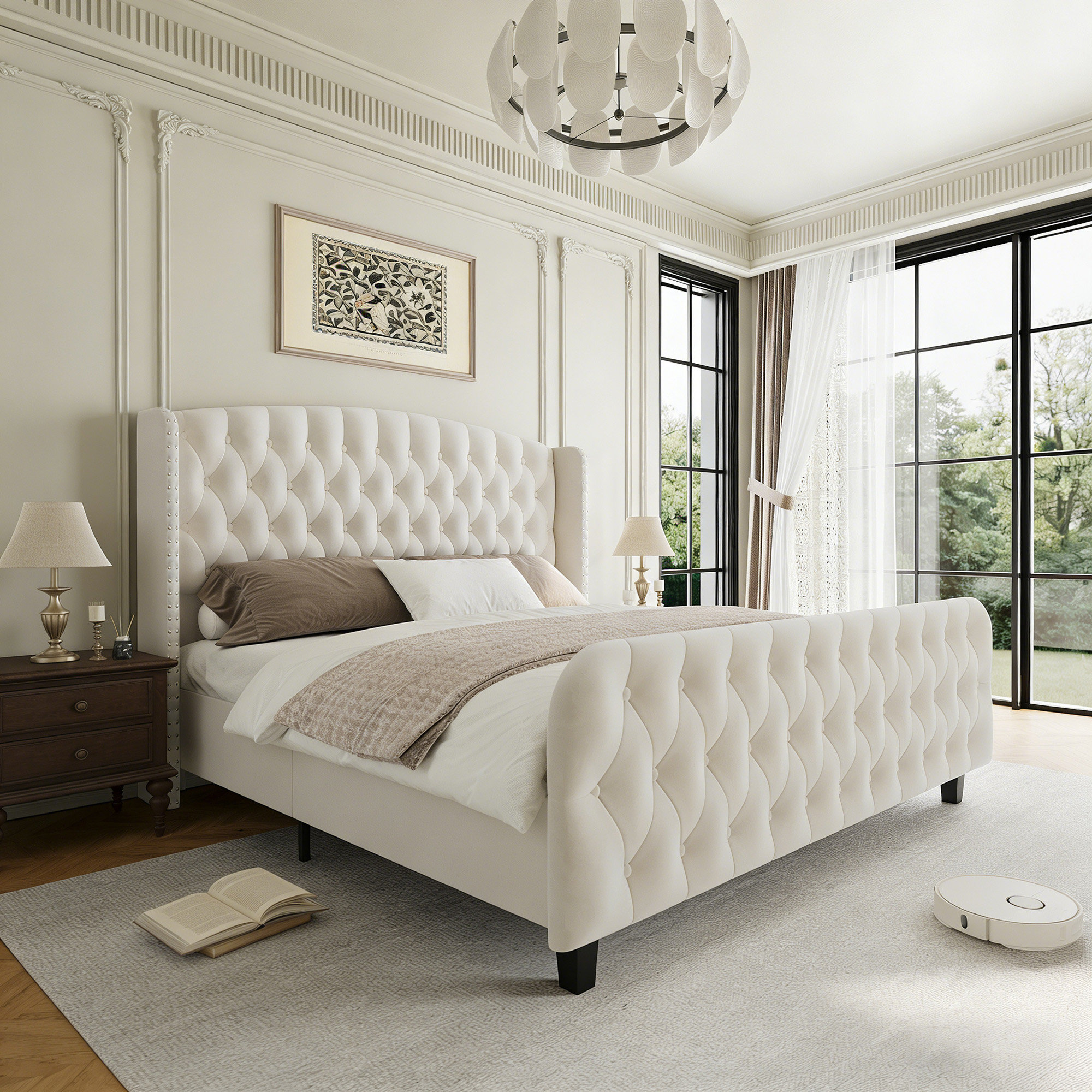 Ebern Designs Modern King Size Bed Frame with 51'' Tall Wingback ...