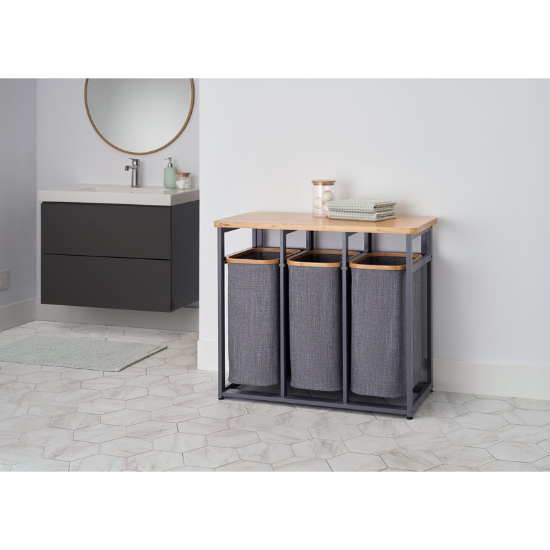 TRINITY 36 in. H x 30.7 in. H in. x 17.3 in. H Wood (Bamboo) 3-Bag Laundry Sorter, Dark Gray
