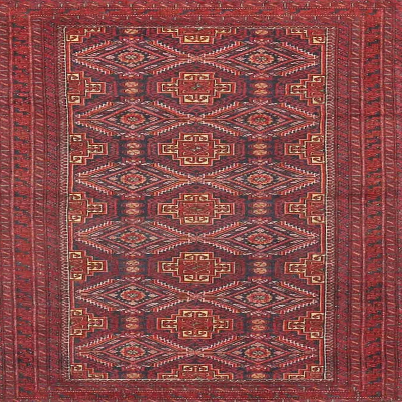 Tapis rouge/brun/beige traditionnel, Rond 5 pi