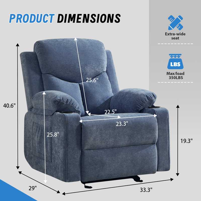 Latitude Run® Manual Rocker Recliner Chair for Adults With Massage Funcation, Navy Blue