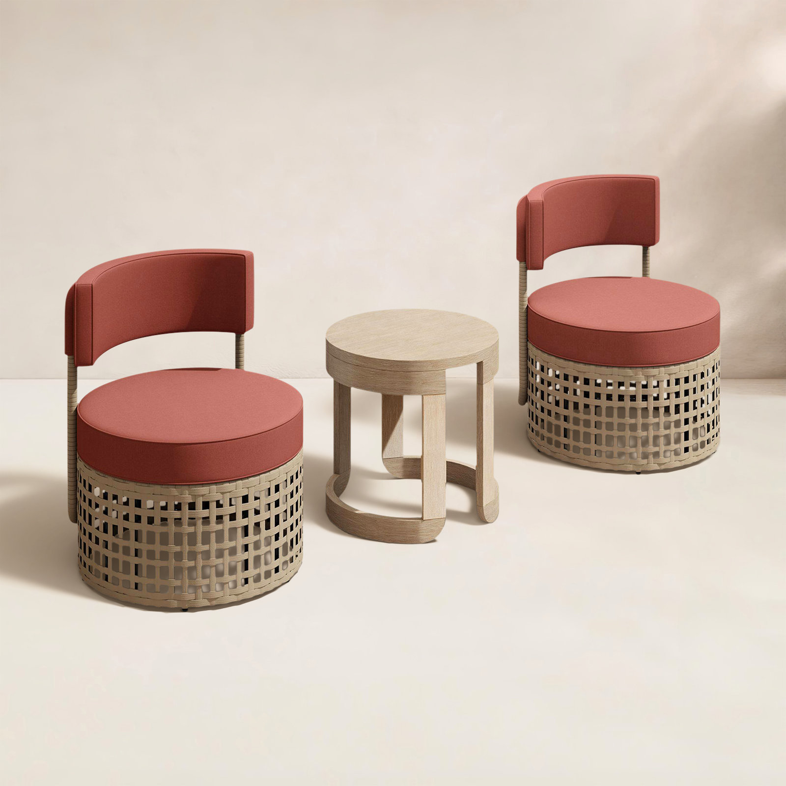 Cateline 2 - Person Seating Group with Cushions, Brown Frame/Sunbrella Canvas Henna Cushion