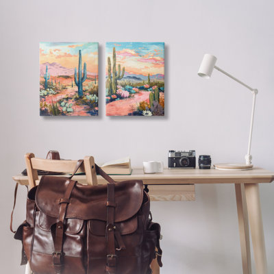 «Cactus Paths & Sunset», ensemble de 2 toiles murales par LSR Design Studio