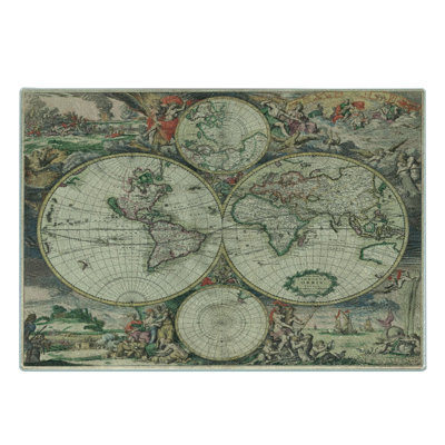 Ambesonne World Map Tempered Glass Cutting Board Antique Vintage Art Multicolor