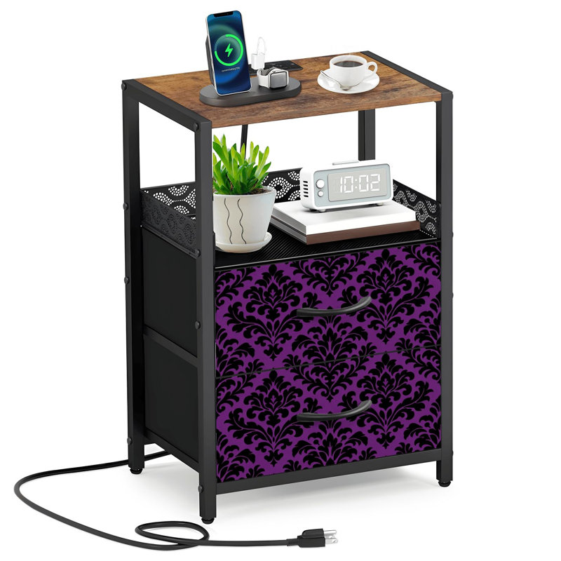  Table de chevet abstraite 24,2 po à 2 tiroirs avec station de charge et table de chevet