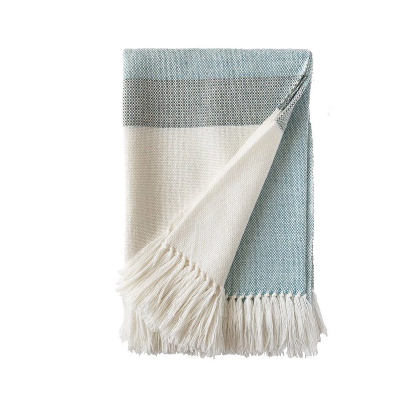 Palma Hand Woven Throw Blanket, Off White/Seafoam/Gray