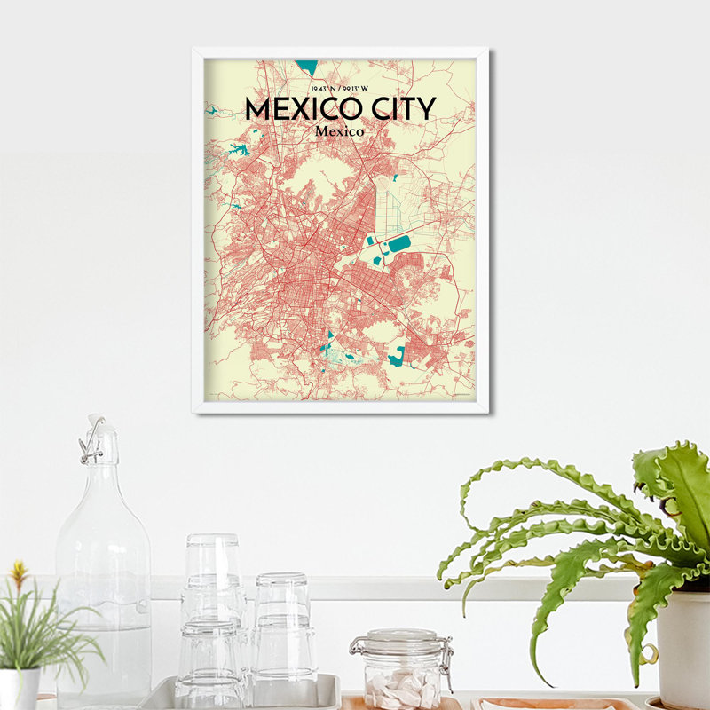 Mexico City Map in Tricolour 1 Piece Wall Art, 20cm H x 16cm W x 0.05cm D