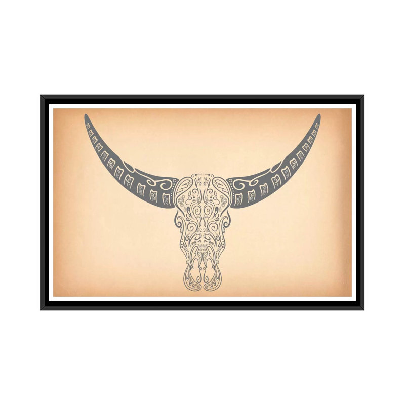 «Longhorn Sugar Skull», impression sur toile, H 18 po x l 26 po x P 1,5 po, Toile encadrée noire, Pas de tapis
