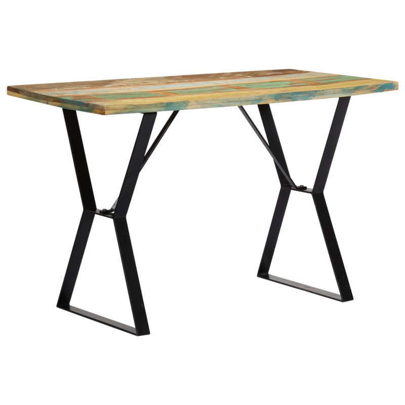 Lyly Solid Wood Top Metal Base Dining Table, Brown/Turquoise