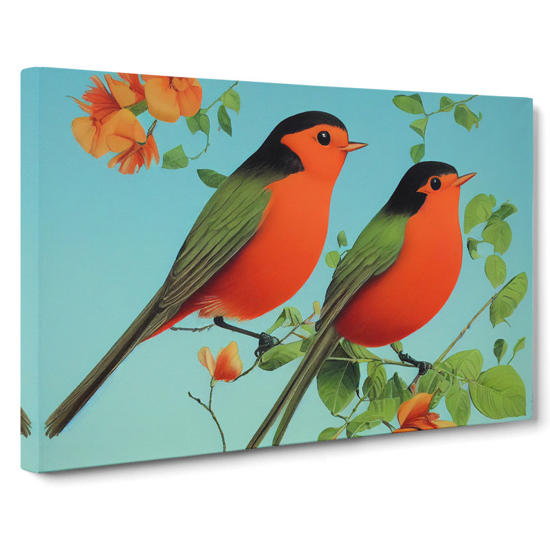 Deco Robin Birds - Wrapped Canvas Print, 35cm H x 50cm W x 3cm D