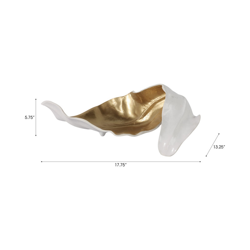 Modern Decorative Curled Metal Leaf Sculpture for Tabletop Home Decor - Abstract Nature-Inspired Object for Living Room, or Office Decoration - White