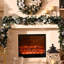  Guirlande de Noël 9 pi avec lumières pour le manteau de cheminée, guirlande de Noël avec boules blanches noires et arc pour la maison Escalier