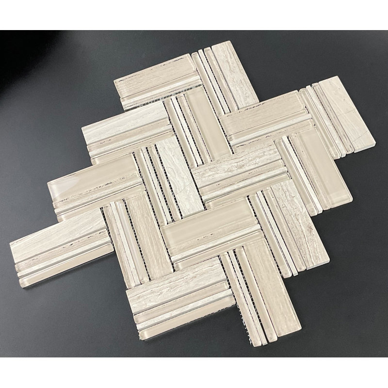 Glass Herringbone / Chevron Mosaic Tile, Linen Marble and Glass