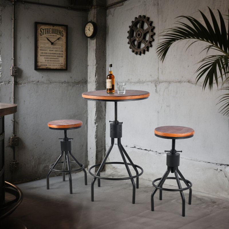 Ensemble de 3, table de bar industrielle avec table de bistro rustique et chaises Ensemble de table de café rétro