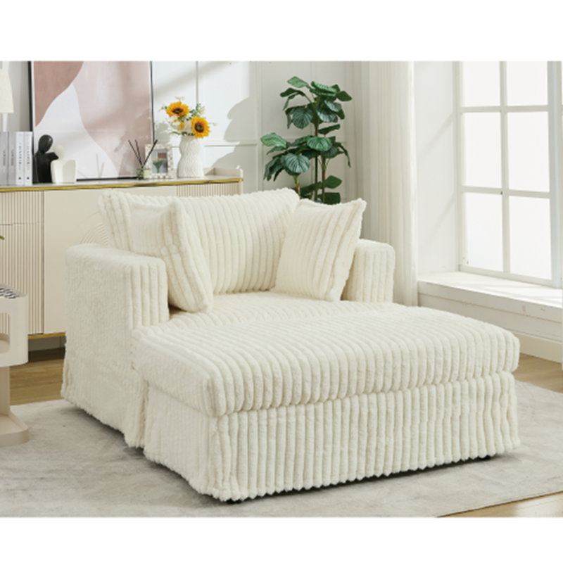 Chaise longue surdimensionnée en velours côtelé avec repose-pieds, Velours côtelé blanc