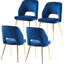 Élégantes chaises de salle à manger en velours de 4 avec des pieds en métal et un motif de dossier intrigant bleu